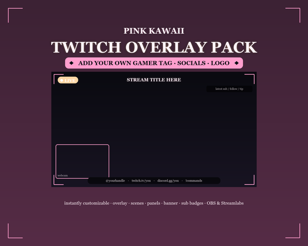 Pink Kawaii Twitch Overlay Kit / ピンクかわいい