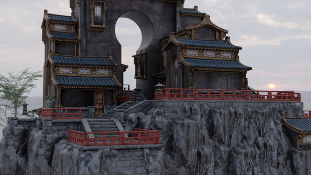 ORIENTAL MOUNTAIN SHRINE - 崖の上の和風寺院 - Optimized World Asset
