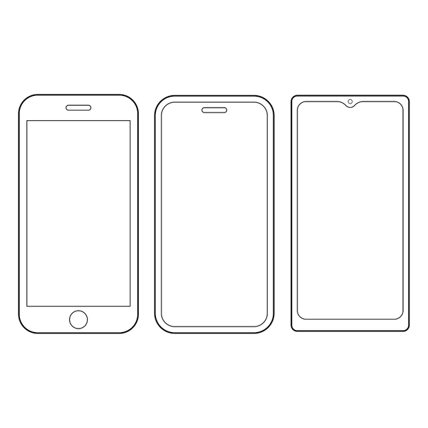 スマホの線画イラスト素材 3点セット