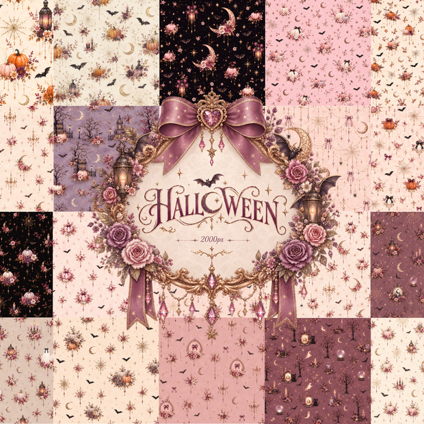 HALLOWEEN ENCHANTMENT Romantic Gothic Digital Paper Collection20枚セット・ハロウィンデジタルペーパー