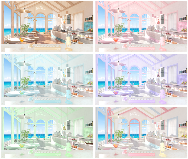 [6 color] Oceanview Cafe 4k vtuber Live streaming background 【Vtuber向け】