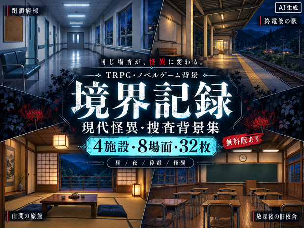 【無料版あり・AI生成】境界記録｜現代怪異・捜査背景集｜4施設・8場面・32枚