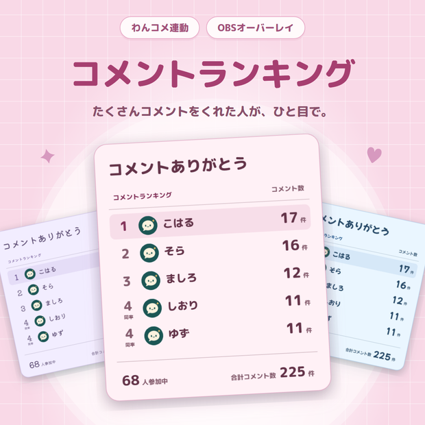 【わんコメ連動】コメントランキング｜たくさんコメントをくれた人が、ひと目で分かるOBS用ツール