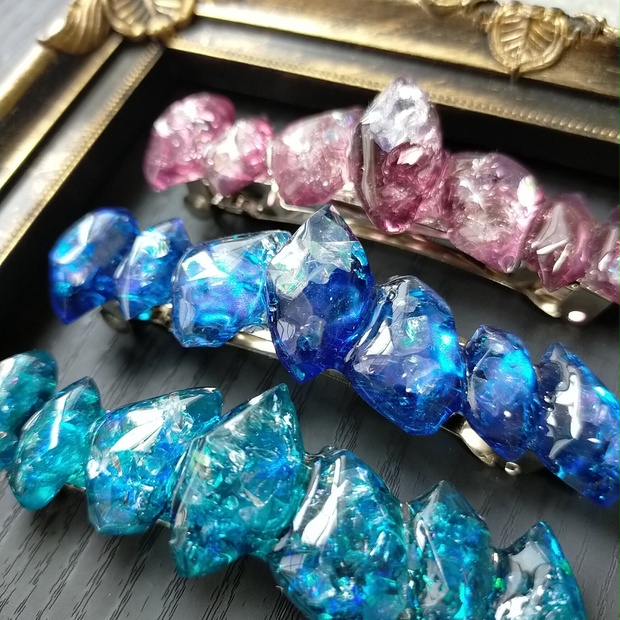 鉱石風お花のバレッタ大(10cm)