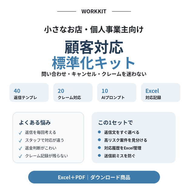 小さなお店向け｜顧客対応標準化キット｜返信テンプレ40＋クレーム対応20