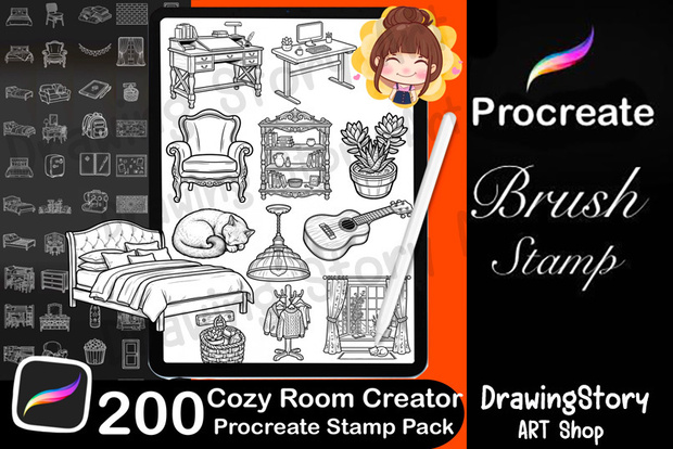 200 Cozy Room Creator Stamp Brushes / Isometric Furniture Pack (お部屋・家具ブラシセット)