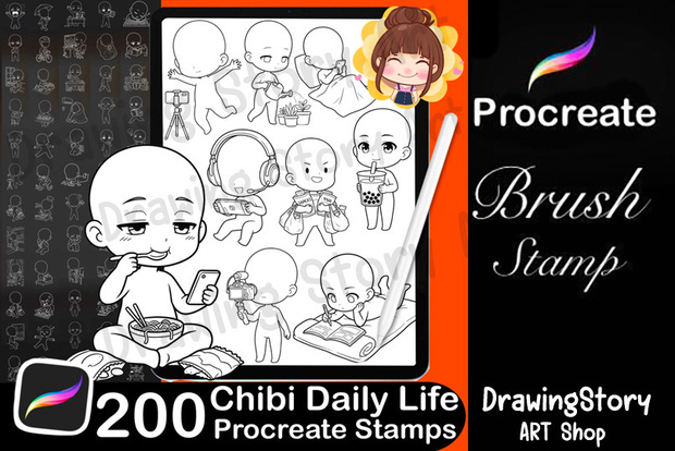 ミニキャラ日常ポーズスタンプ 200種セット (200 Chibi Daily Life Pose Stamps)