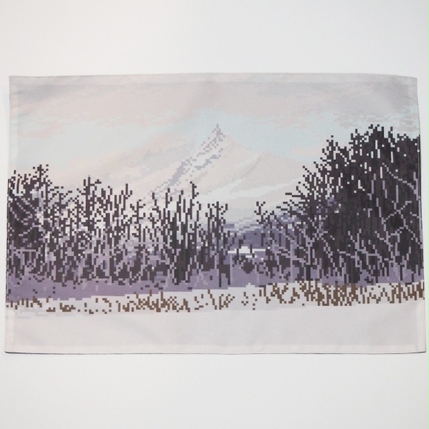 送料込 雪山のランチョンマット ドット絵 Kiku Knit Booth