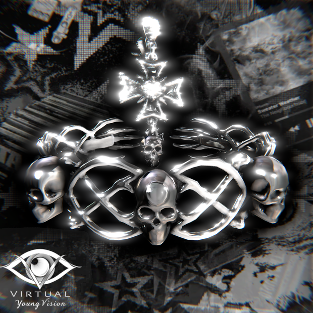 [11アバター対応プレハブ] GOTH PUNK ACCs [SKULL] ピアス チョーカー #VYV_VRC #VirtualYoungVision