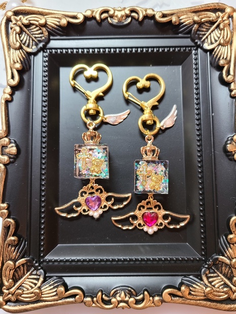 夕暮れのぽわぽわシマエナガ　アンブレラマーカー　レジン　チャーム