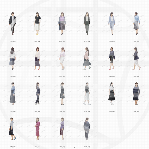 学校 先生 建築CGパース用人物添景 イラスト素材セット　　70カット
