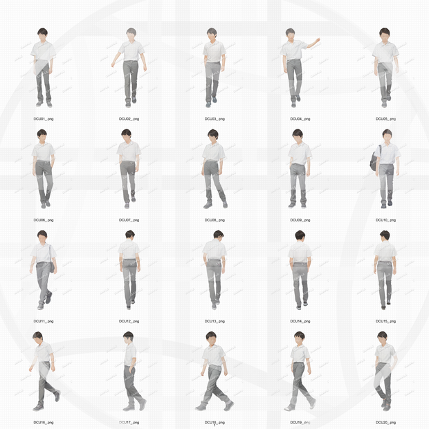 中学生制服 建築CGパース用人物添景 イラスト素材セット　　60カット