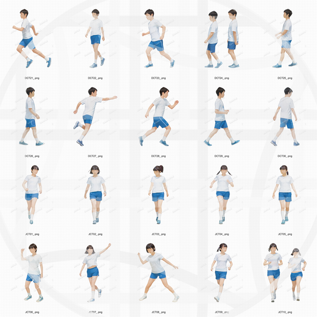 中学生体操服 建築CGパース用人物添景 イラスト素材セット　　60カット