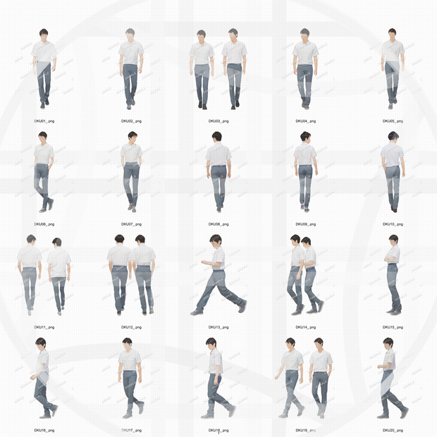 高校生 制服 建築CGパース用人物添景 イラスト素材セット　　60カット