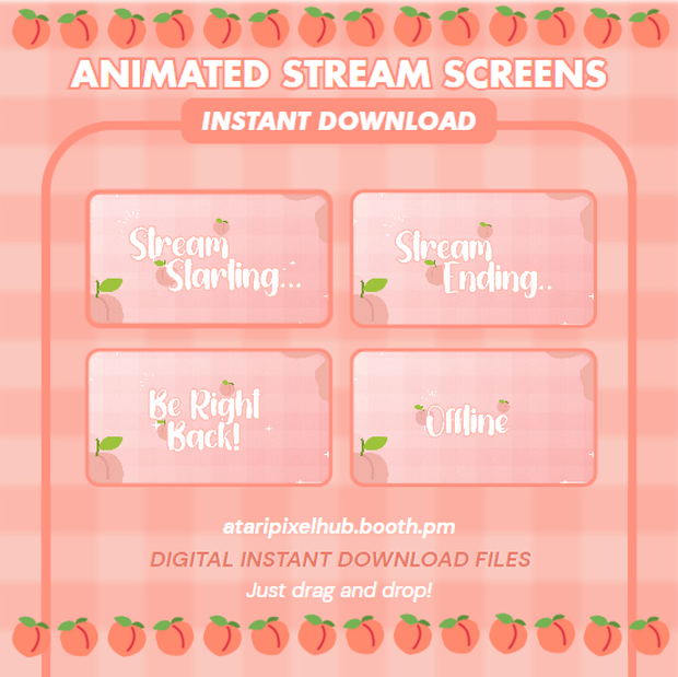 Animated Streaming Screen Pink Peach Fruit for OBS, Vtuber, Youtube, Twitch, Overlay
