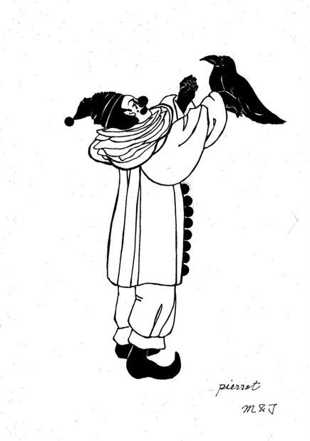 手描きイラスト Pierrot ピエロとカラス 1199mjh Booth