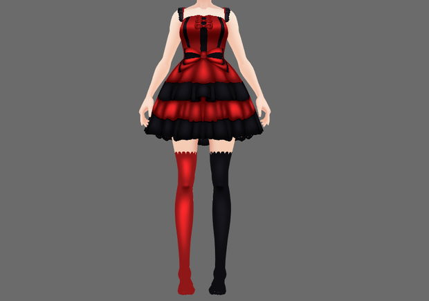vroid red and black dress and socks