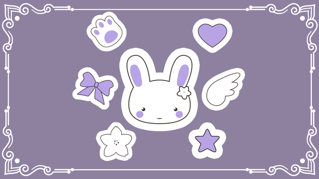 かわいいウサギステッカー（パープル）インタラクティブオーバーレイ（Twitch / OBS）
