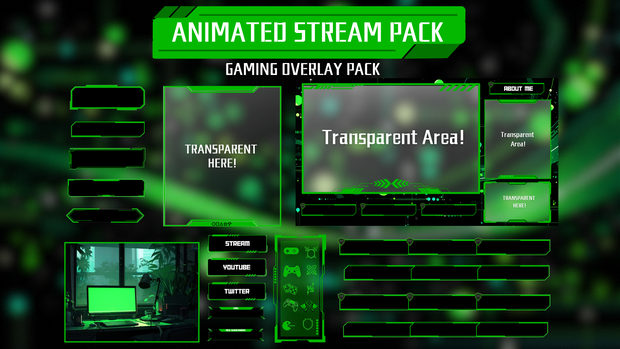 【VTuber向け】【YouTube/Twitch】Green Gaming Stream Overlay ✨│配信用
