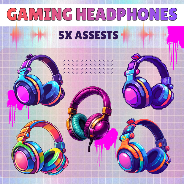 【VTuber向け】ゲーム用ゲーマーヘッドホンアセット5個✨【ストリーマー向け】