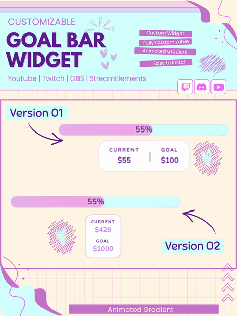 【VTuber向け】【YouTube/Twitch】目標バーウィジェットセット✨│ストリーミング用