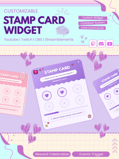  【VTuber向け】【YouTube/Twitch】ロイヤリティスタンプカードウィジェットセット✨│ストリーミング向け