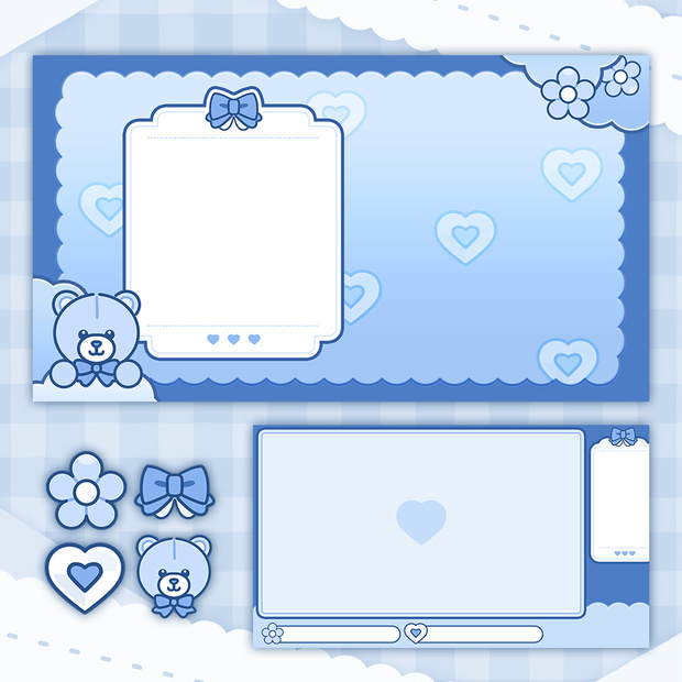 【フリー素材】水色系かわいいサブスクバッジ・配信画面