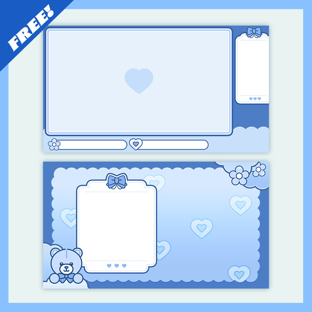 【フリー素材】水色系かわいい💙配信画面2種