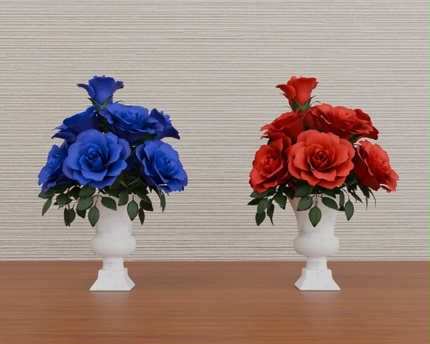 赤い薔薇と青い薔薇　花瓶セット　VRC対応室内装飾品～花シリーズ