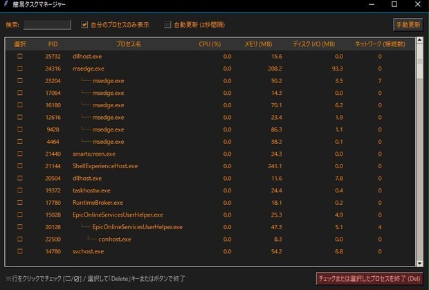 タスクマネージャーのプロセスkillをちょっと楽にするツール