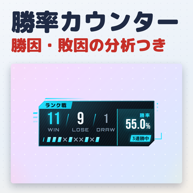【無料版あり】勝率カウンター｜OBS用 勝敗カウンター【勝因・敗因の分析つき／デザイン7種21色】