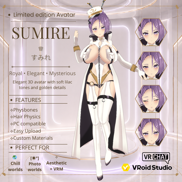 3D VRChat Avatar - Sumire すみれ Royal Military /VRM Compatible