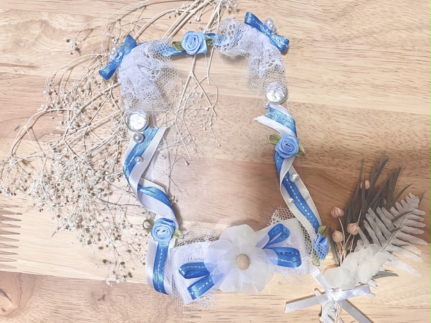 硬質ケース デコ ホワイト ブルー 花 リボン - pyooooon - BOOTH