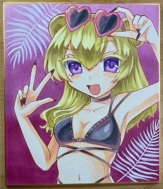 オリジナル 手描きイラスト 色紙 水着メイドさん Yahoo!オークション - 手描きイラスト『むちむちメイドさん