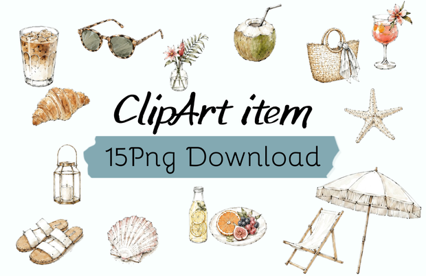 夏のリゾートClipArt 15点セット/Summer Resort ClipArt Set
