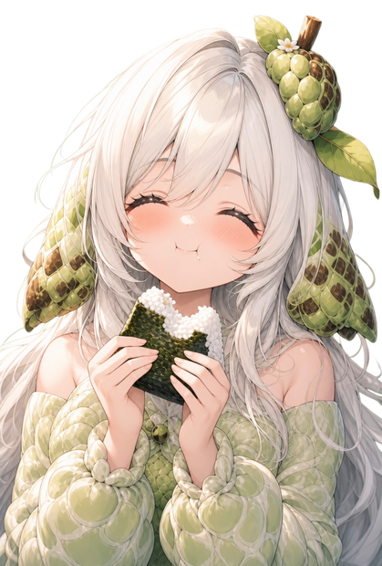 【商用可/背景透過】TRPG・ゲーム立ち絵：チェリモヤドレスのモグモグ少女（4枚セット） / Cute Cherimoya Girl Sprite [Commercial Use OK]