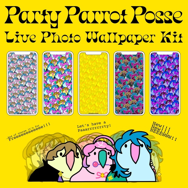 無料 携帯壁紙 パーティーパロットポッセ ライブフォト壁紙作成キット Party Parrot Posse Live Photo Wallpaper Kit Qtfarty Booth