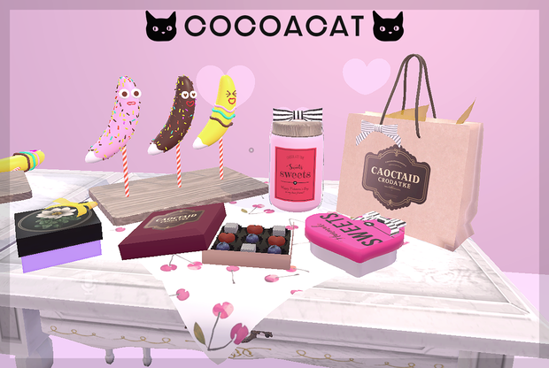 【VRC想定】CHOCO、チョコバナナ等の贈り物セット【3D小物】（机付き）【PCVR／Quest】