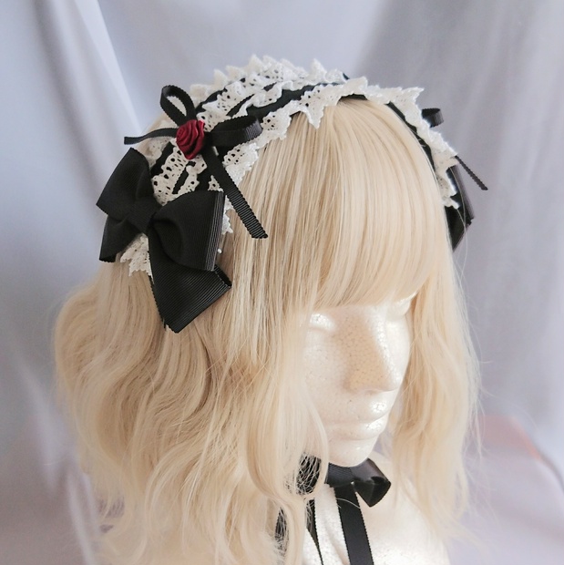 巻きバラ付きヘッドドレス 黒×オフ - kurotoiro - BOOTH