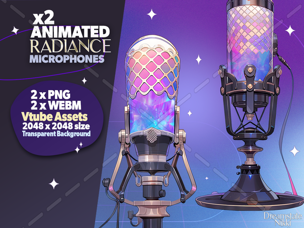 2 x Animated Vtuber Radiance Microphones, Stream decoration, vtuber background, vtuber asset, Twitch asset, vtube assets
