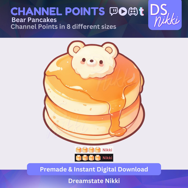Bear Pancakes Twitch Channel Points Icon – Cute Bear Bakery Badge for Twitch, YouTube, Discord, TikTok – Kawaii Stream Reward Icon