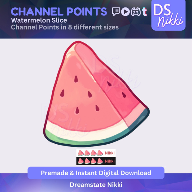 Watermelon Slice Twitch Channel Points Icon – Cozy Fruit Badge for Twitch, YouTube, Discord, TikTok – Kawaii Stream Reward Icon