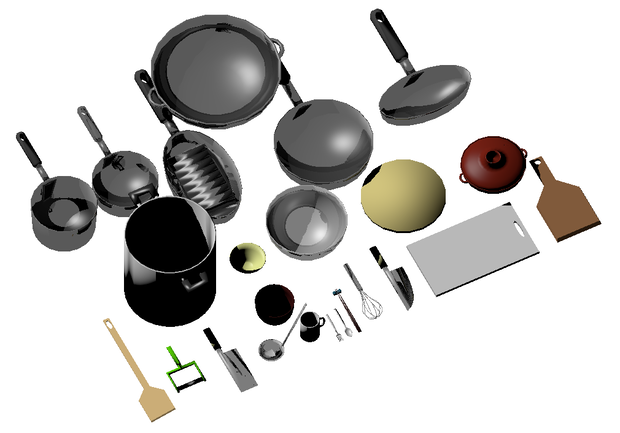 【無料ゲーム公開中】３Dモデル　食器・調理道具セット　ゲーム・漫画等利用可
