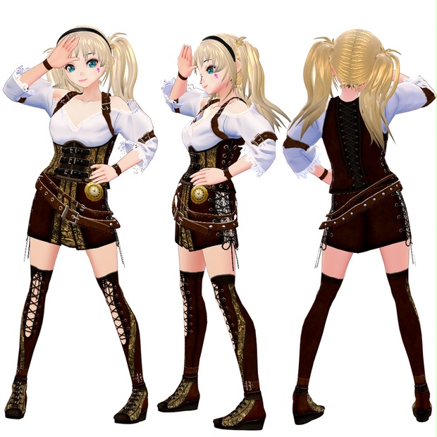 VRoidVRM3Dモデル】スチームパンク-Rina-上着/スカート/靴/タイツ4点