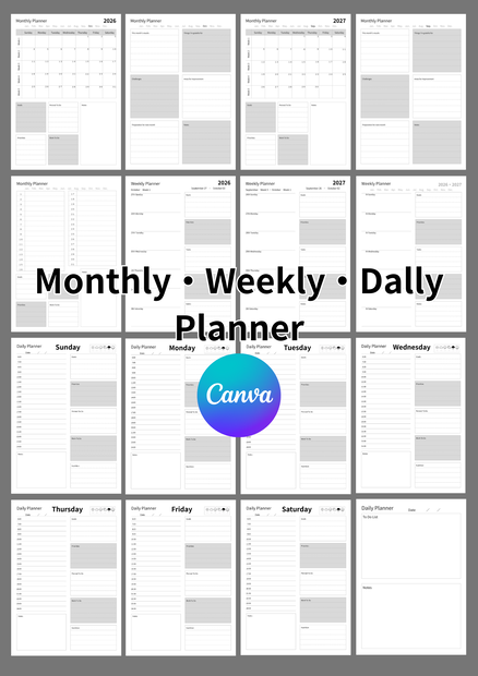 【CANVA・簡単編集】Monthly・weekly・Dally planner（A4）①