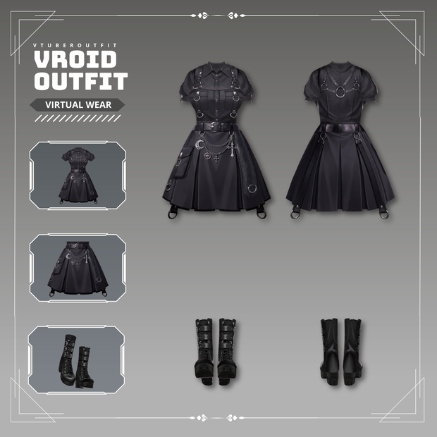   Gothic Punk Mini Dress | VRChat clothing asset | vtuber fashoin | Vroid clothing | Raven Dominion