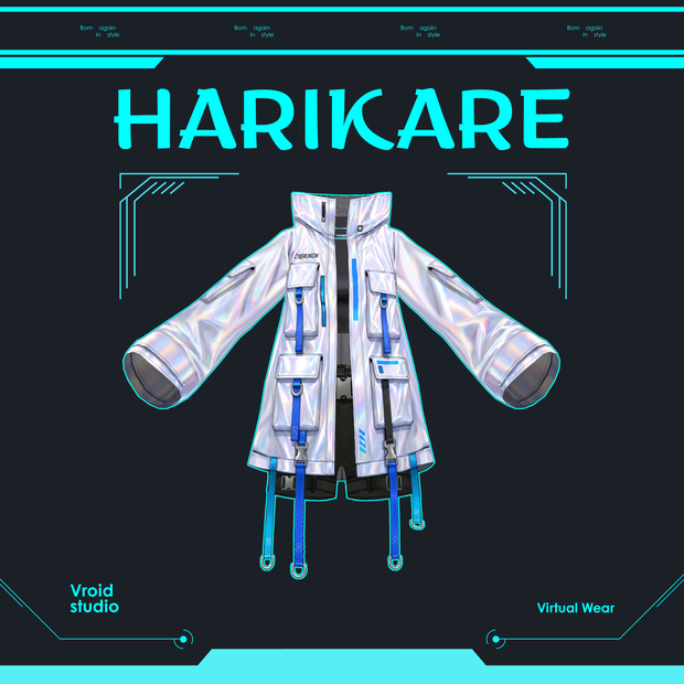 Cyberpunk Techwear white neon jacket | VRChat clothing asset | vtuber fashion | Vroid studio clothing |  Icebound Unit