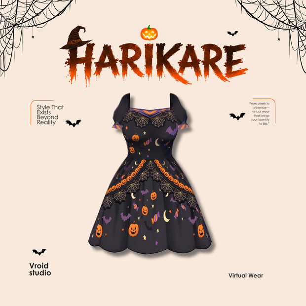Mystic Halloween Night Dress | Pumpkin Bat Witchy Outfit for VTuber VRChat VRoid