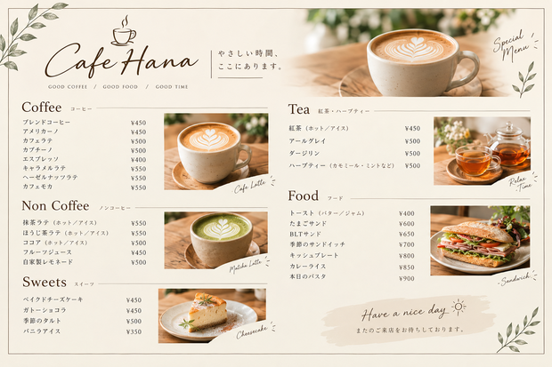 カフェ・飲食店用（CANVAテンプレート）