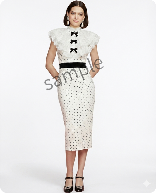 【AI生成】レトロモダン・ドットタイトドレス【AI-generated】Retro Modern Polka Dot Tight Dress